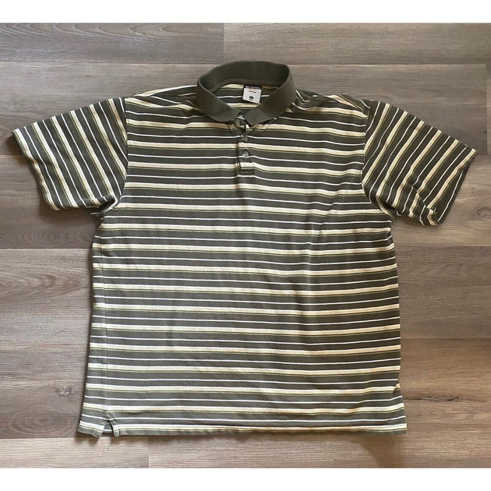 Columbia Tan Striped Short Sleeve Polo Shirt Casual Top Mens Size XLarge XL